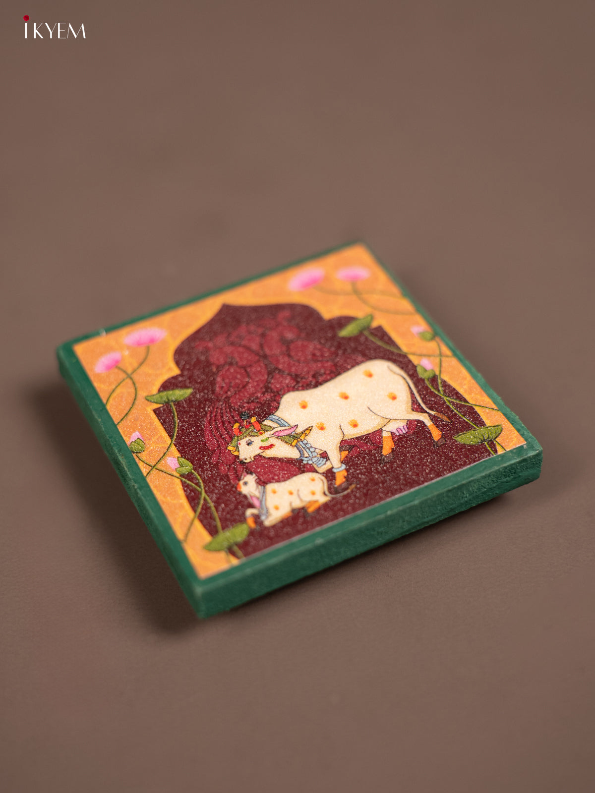 Orange Pichwai Printed Wooden Manai - KE29140