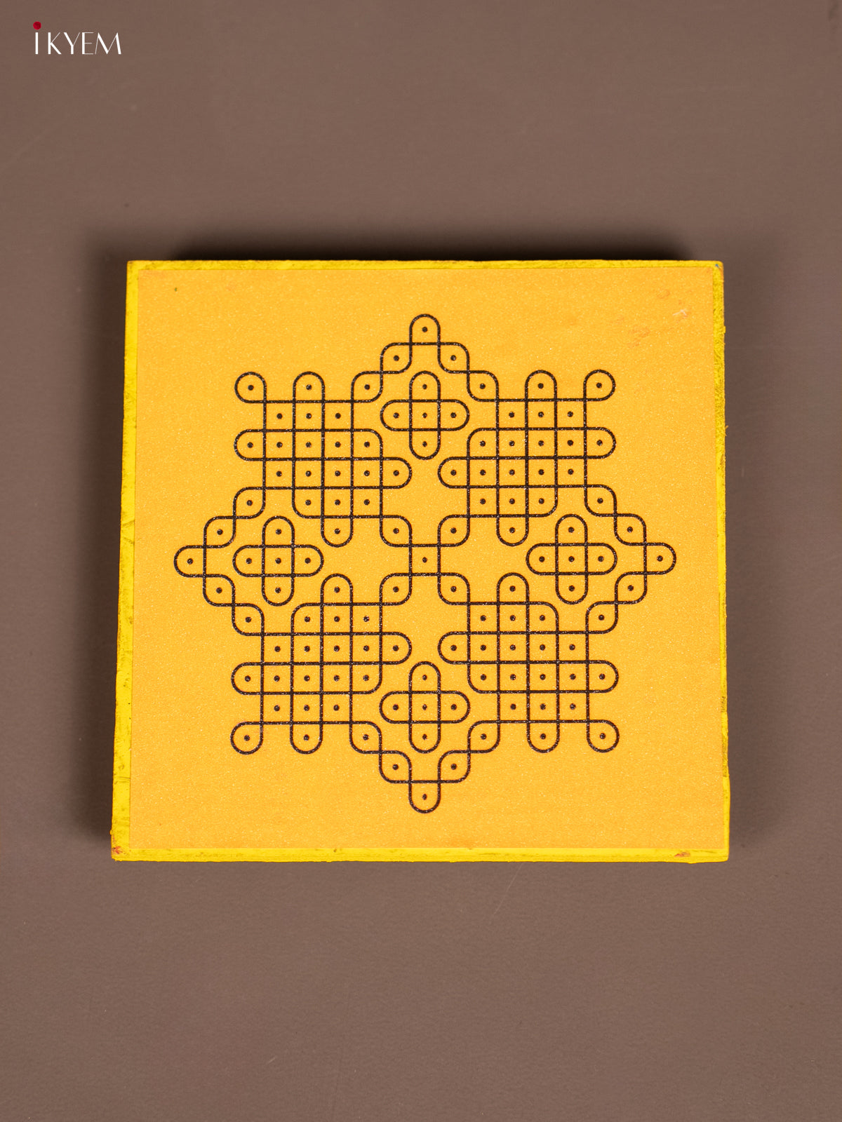 Yellow Kolam Printed Wooden Manai - KE29161