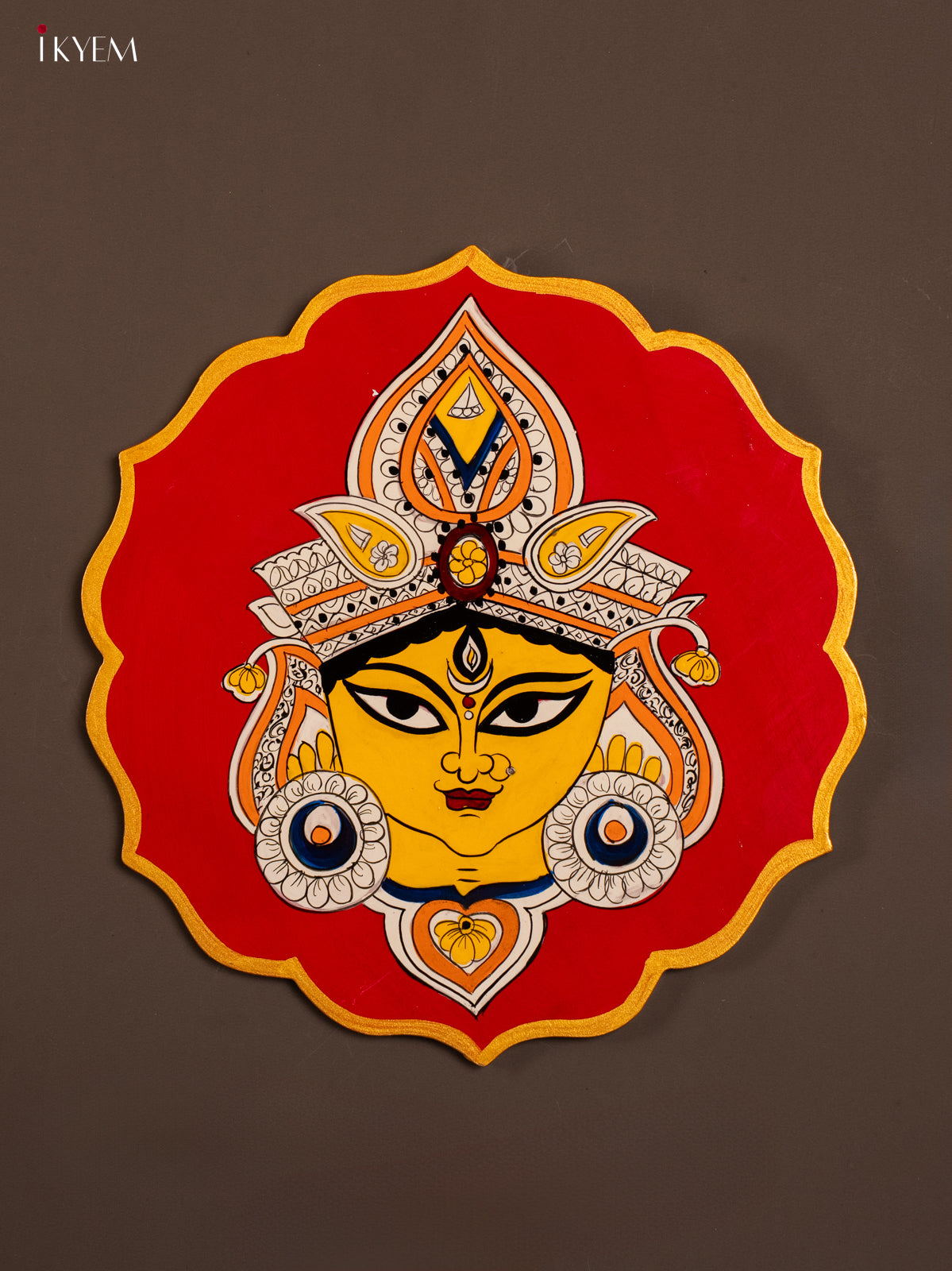 Wooden Hand painted Wall hanging plates - DURGA - KE29194