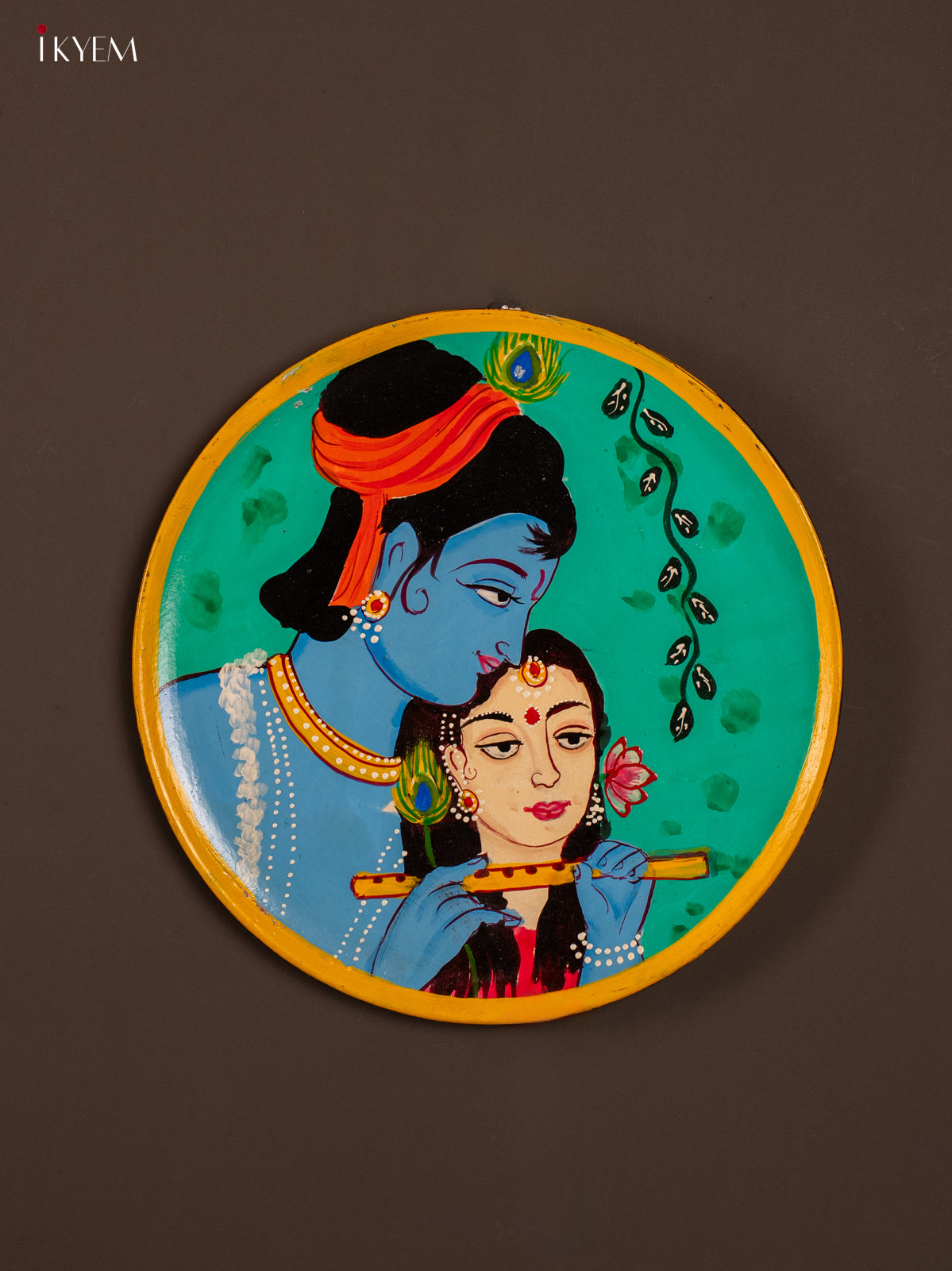 Wooden Hand painted Wall Hanging Plate - Radha Krishna - KE31142