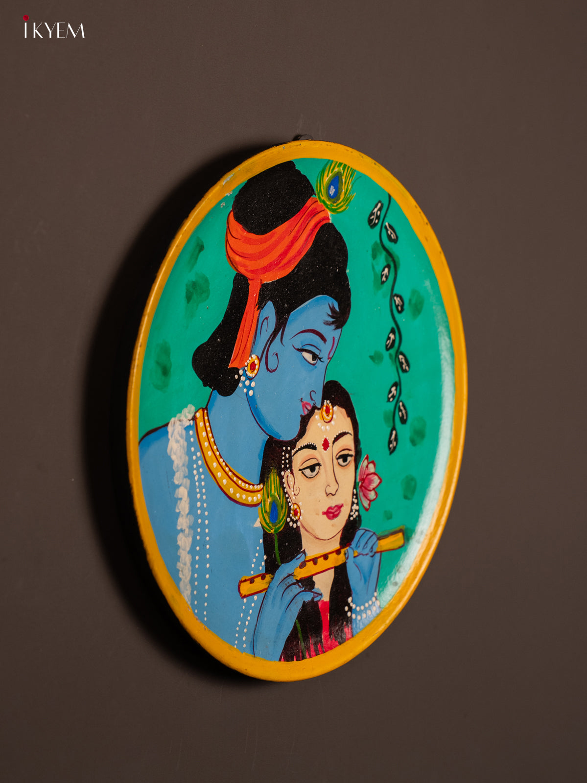 Wooden Hand painted Wall Hanging Plate - Radha Krishna - KE31142