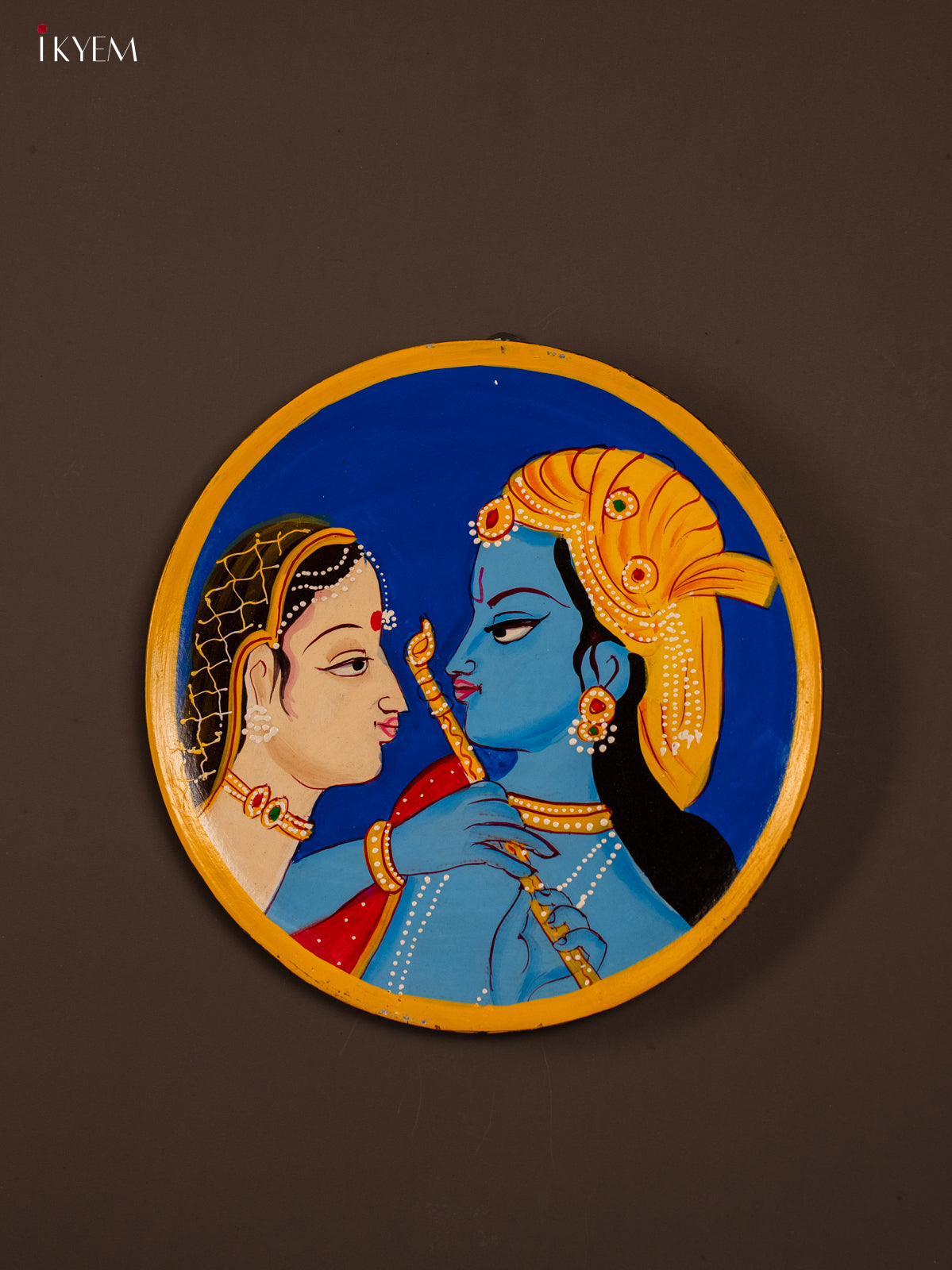 Wooden Hand painted Wall Hanging Plate - Radha Krishna - KE31144
