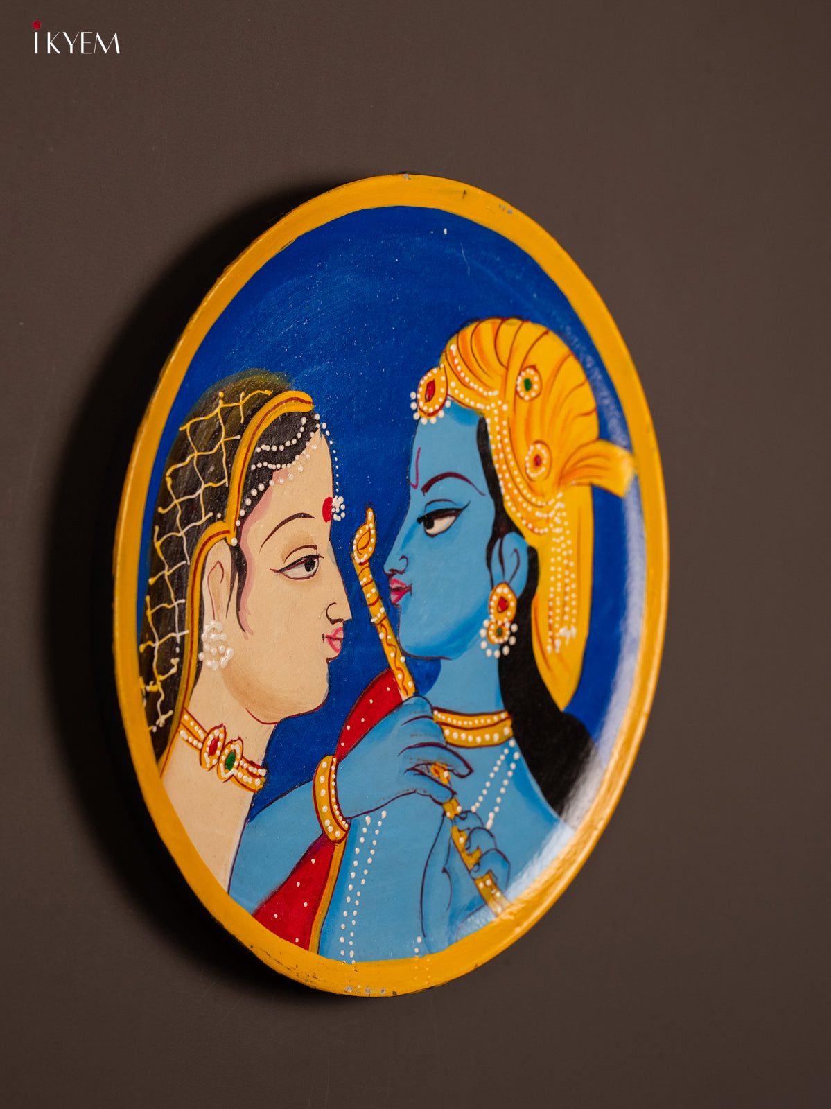 Wooden Hand painted Wall Hanging Plate - Radha Krishna - KE31144
