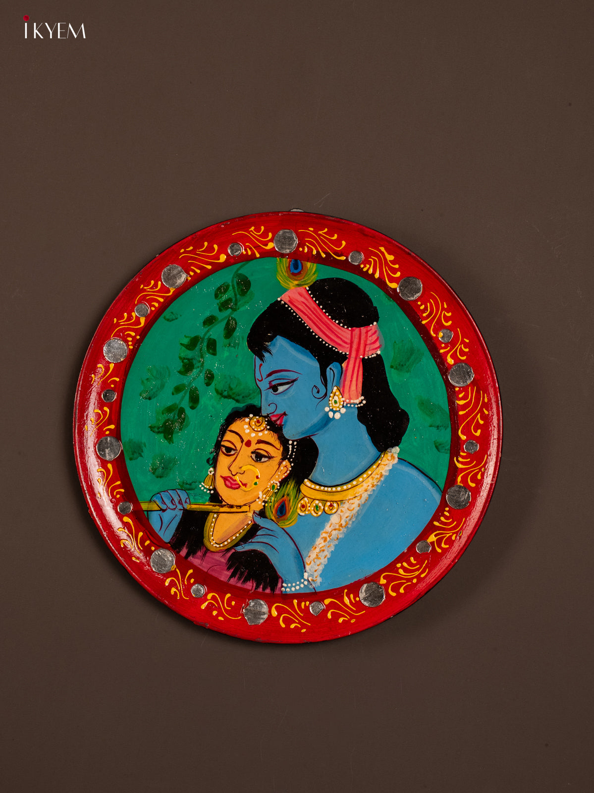 Wooden Hand painted Wall Hanging Plate - Radha Krishna - KE31145