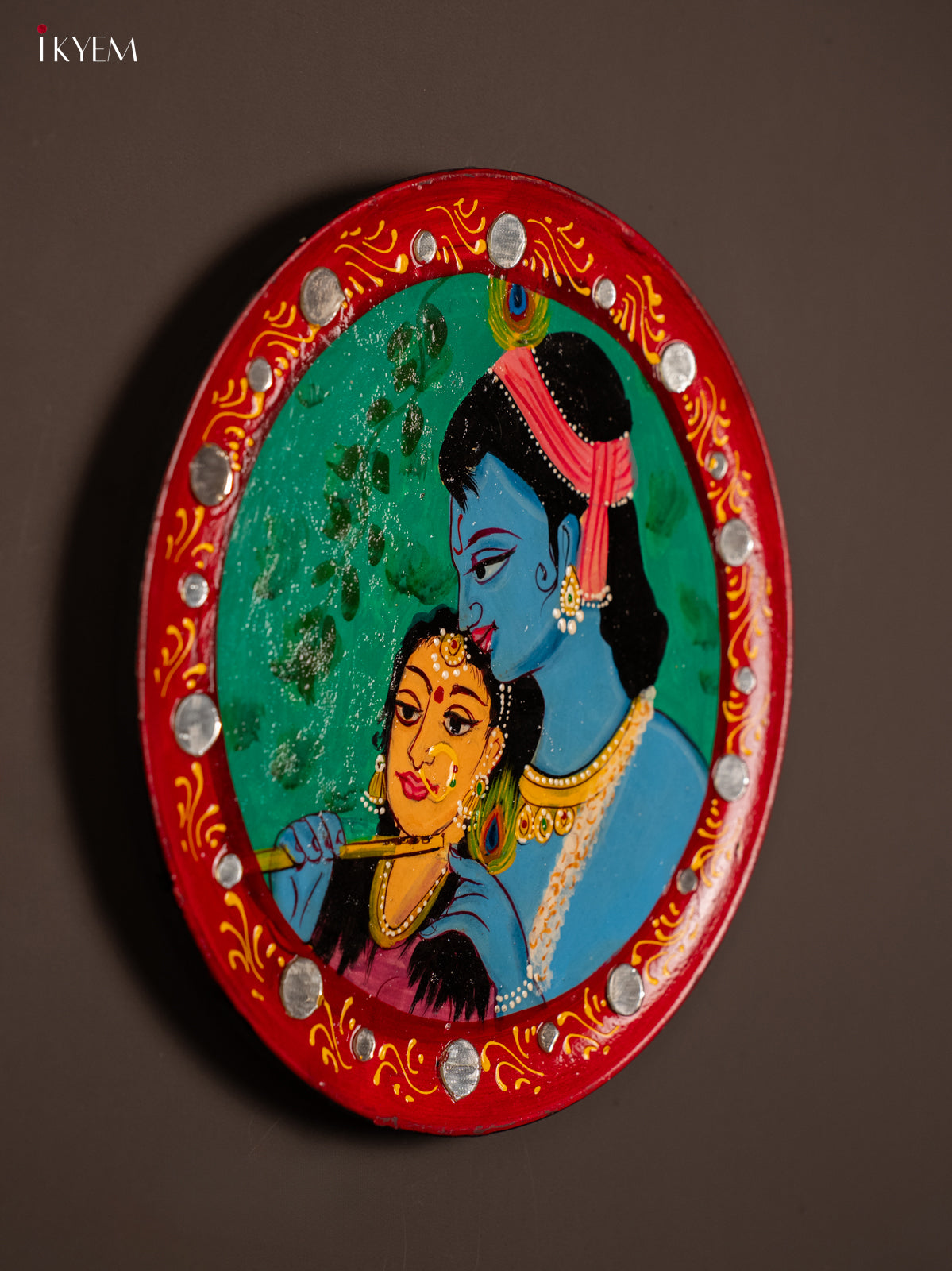Wooden Hand painted Wall Hanging Plate - Radha Krishna - KE31145