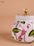 Lotus Printed Nuts Jar-White 4 inch-KEI22001