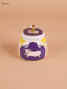 Pichwai Cow Printed Nuts Jar-Blue&yellow-4inch-KEI22002