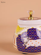Pichwai Cow Printed Nuts Jar-Blue&yellow-4inch-KEI22002
