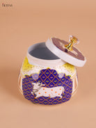 Pichwai Cow Printed Nuts Jar-Blue&yellow-4inch-KEI22002