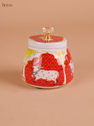 Pichwai Cow Printed Nuts Jar-Red-4inch-KEI22003