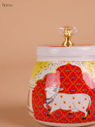 Pichwai Cow Printed Nuts Jar-Red-4inch-KEI22003