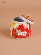 Pichwai Cow Printed Nuts Jar-Red-4inch-KEI22003