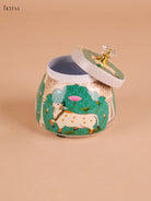 Pichwai Cow Printed Nuts Jar-Light Green -4inch-KEI22005