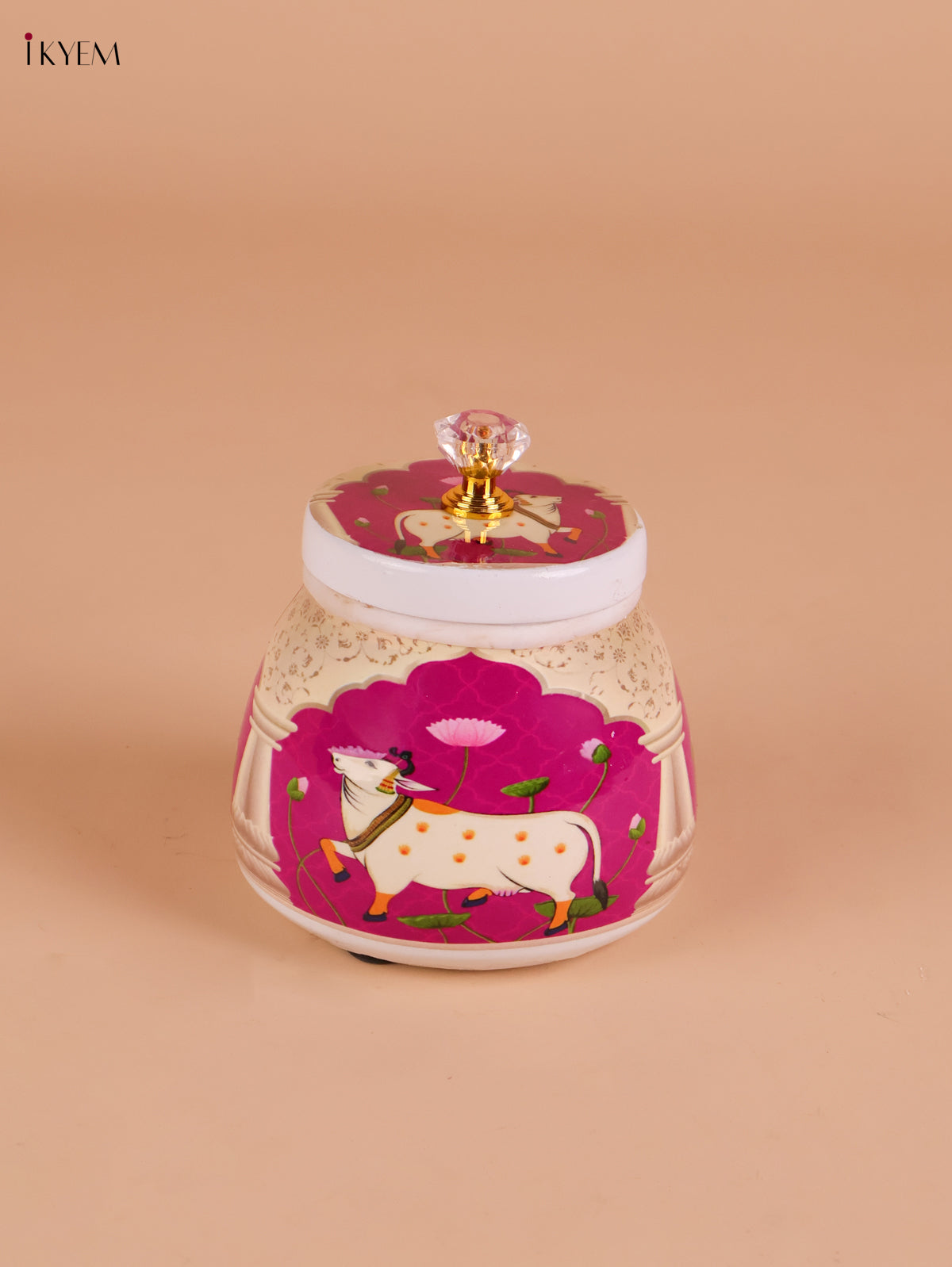 Pichwai Cow Printed Nuts Jar-Purple -4inch-KEI22006