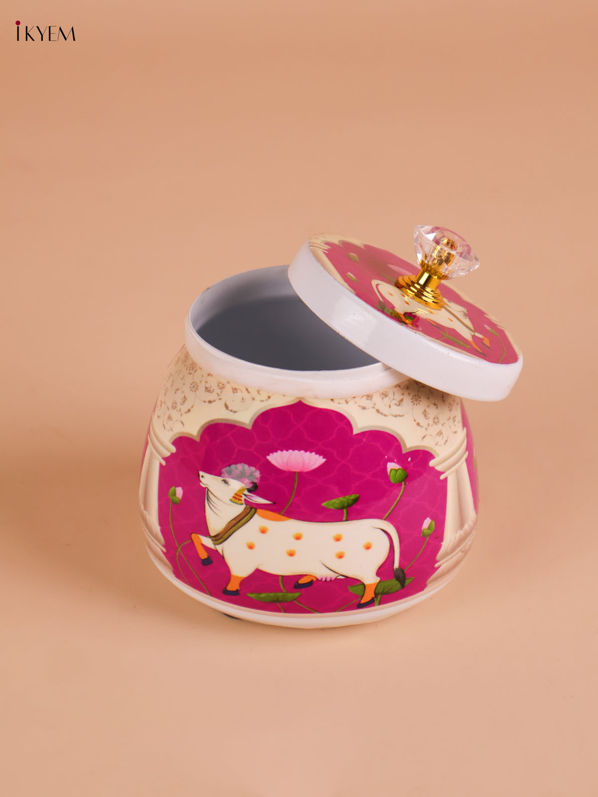 Pichwai Cow Printed Nuts Jar-Purple -4inch-KEI22006