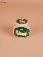 Pichwai Cow Printed Nuts Jar-Green -4inch-KEI22007