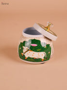 Pichwai Cow Printed Nuts Jar-Green -4inch-KEI22007