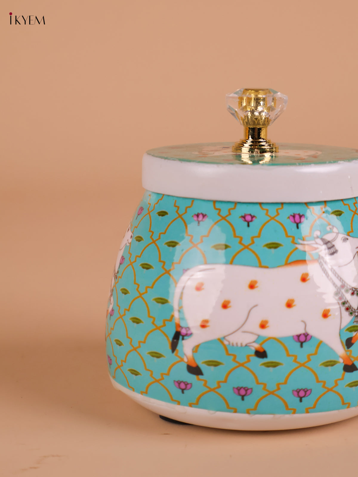Pichwai Cow Printed Nuts Jar-Sky Blue-4inch-KEI22008