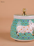 Pichwai Cow Printed Nuts Jar-Sky Blue-4inch-KEI22008