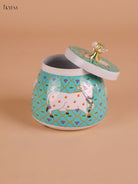 Pichwai Cow Printed Nuts Jar-Sky Blue-4inch-KEI22008