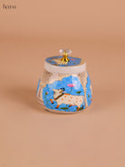 Pichwai Cow Printed Nuts Jar- Blue-4inch-KEI22009