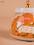 Pichwai Cow Printed Nuts Jar- Yellow&Cream-4inch-KEI22010