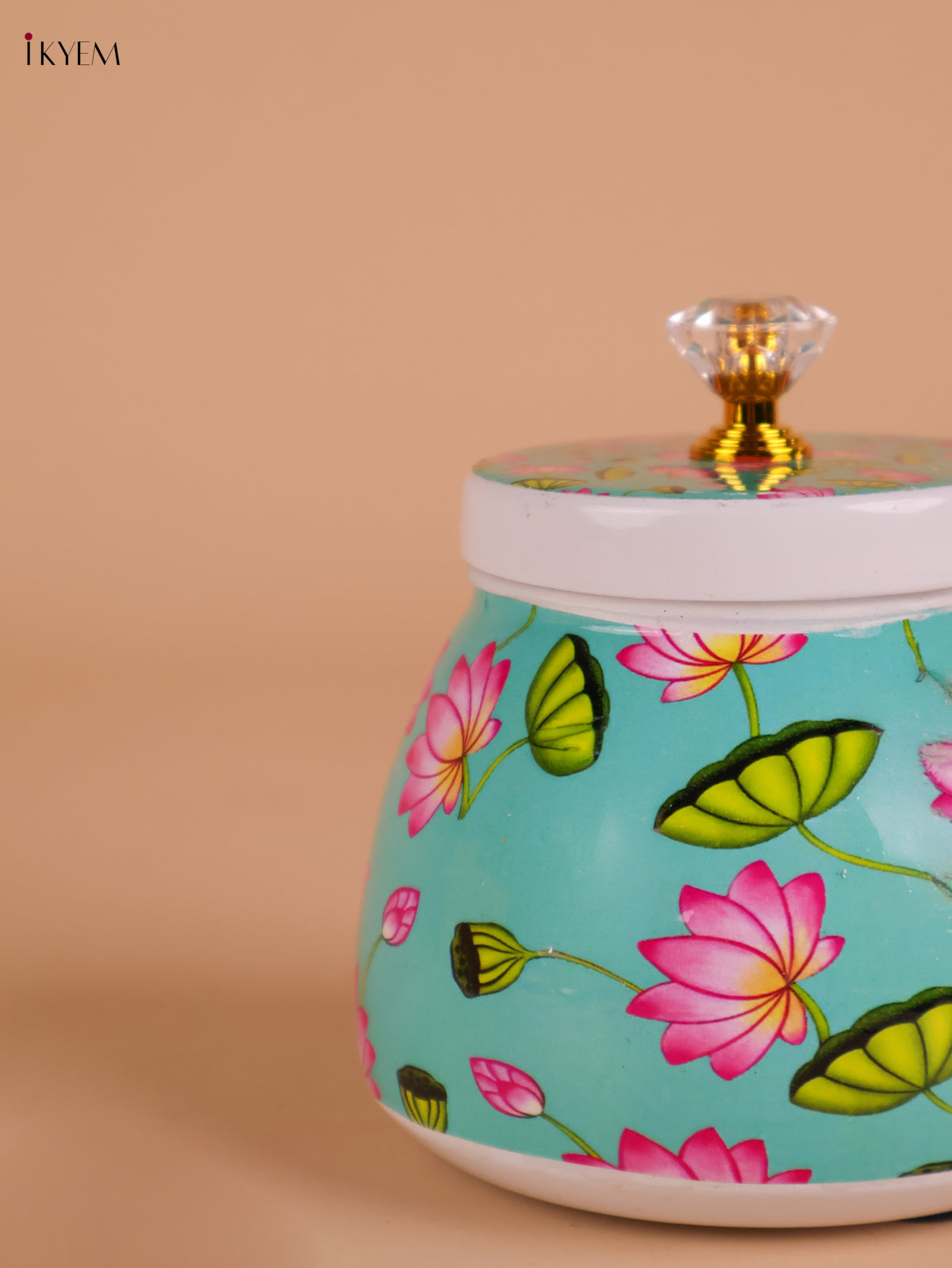 Lotus Printed Nuts Jar-Green 4 inch-KEI22011