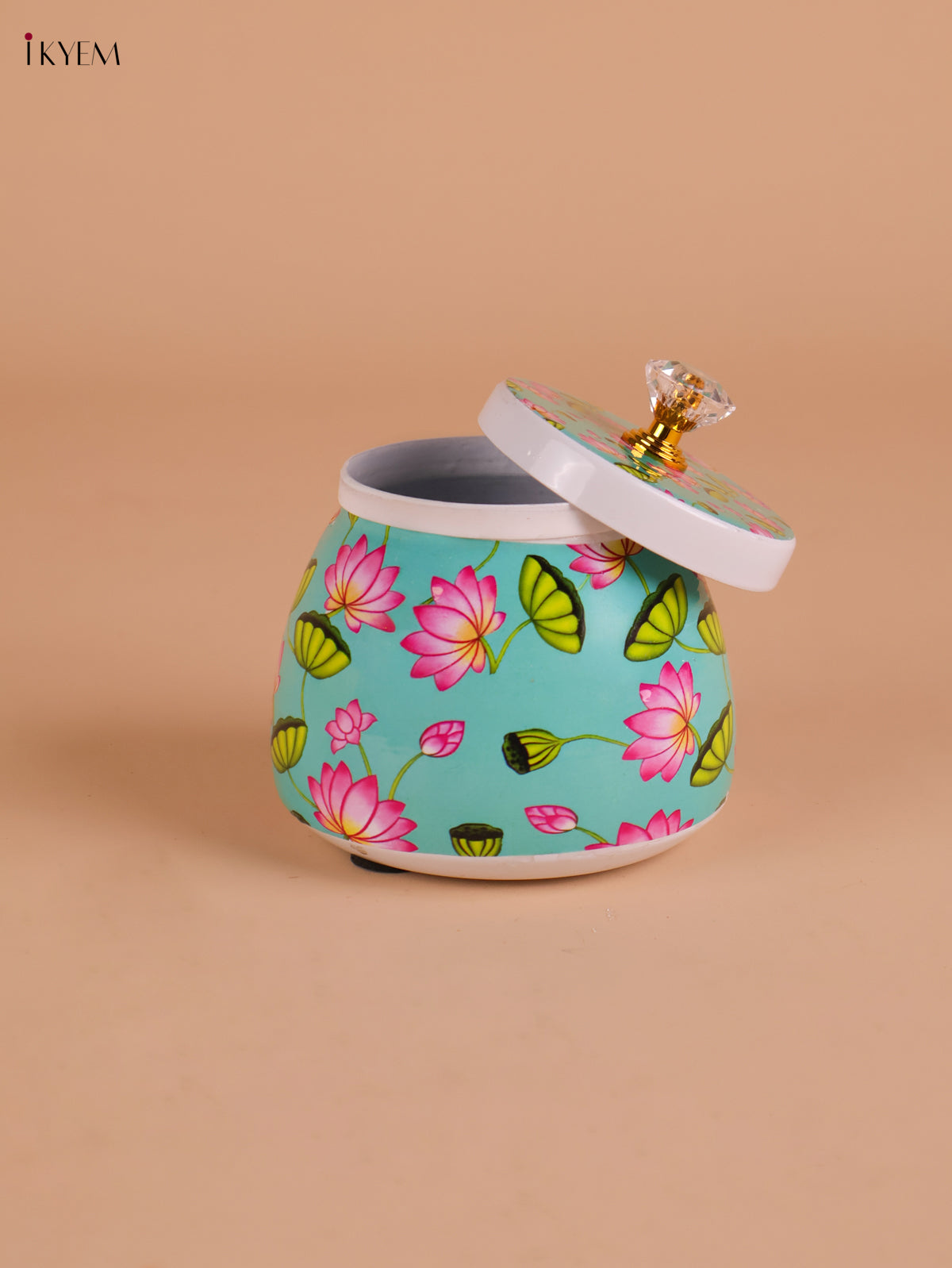 Lotus Printed Nuts Jar-Green 4 inch-KEI22011