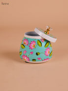 Lotus Printed Nuts Jar-Green 4 inch-KEI22011