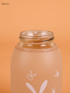 Rabbit Printed Glass Water Bottle- Brown 5.5 inch-KEI22016