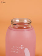 Rabbit Printed Glass Water Bottle- Pink 5.5 inch-KEI22018
