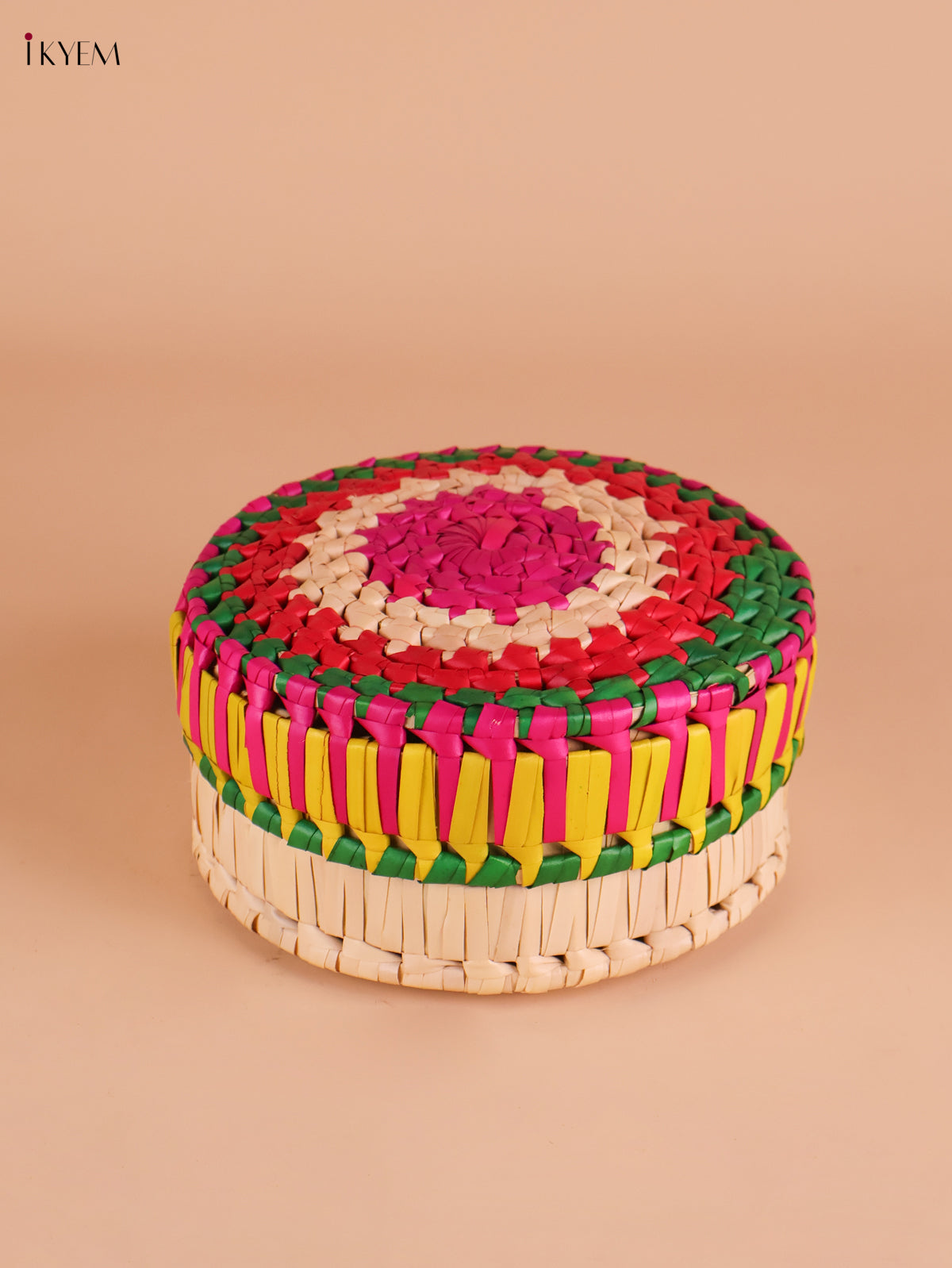Palm Leaf Round Box -Cream&Multicolur-KEI23002