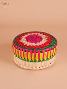 Palm Leaf Round Box -Cream&Multicolur-KEI23002