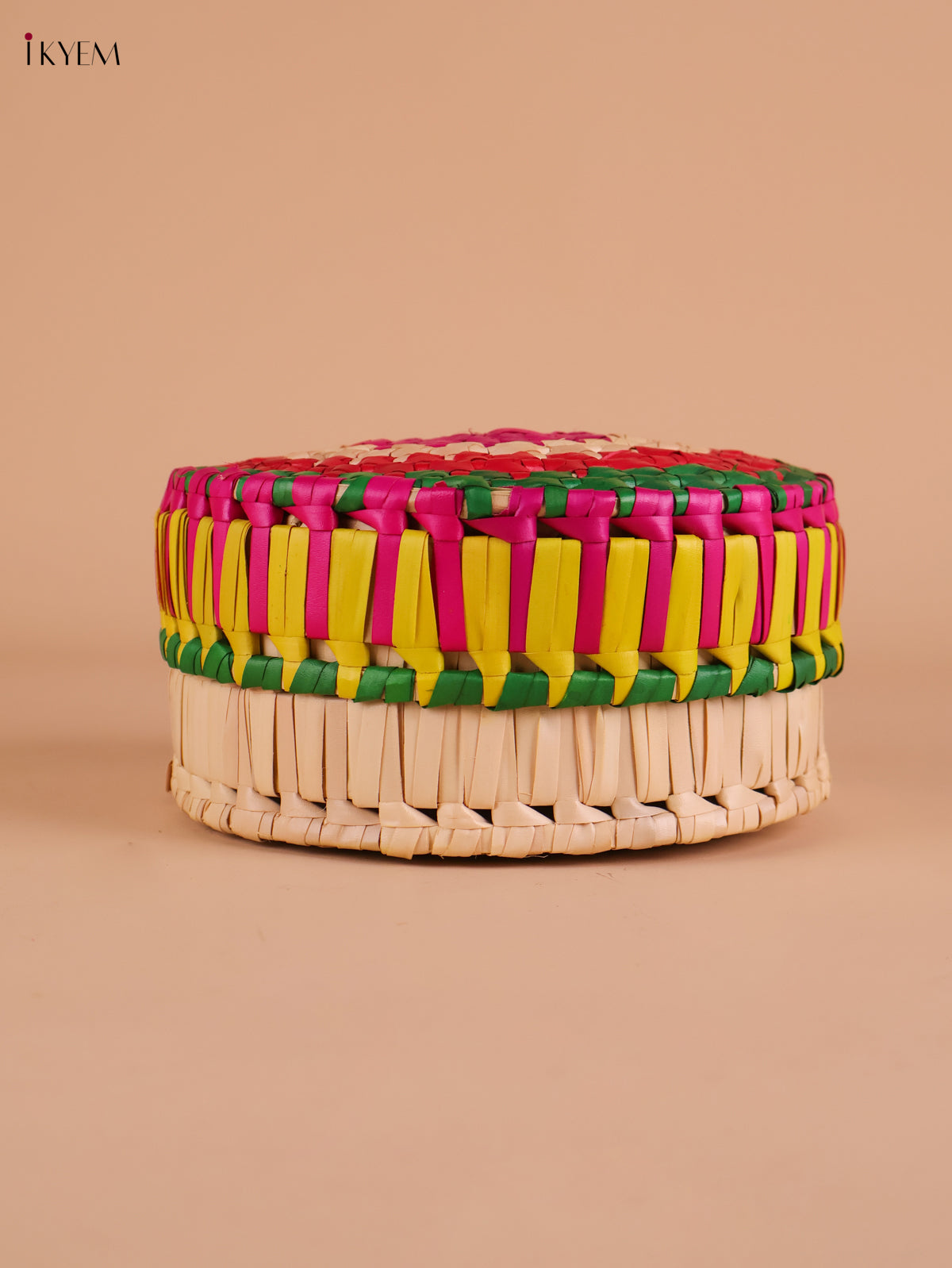 Palm Leaf Round Box -Cream&Multicolur-KEI23002