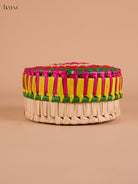 Palm Leaf Round Box -Cream&Multicolur-KEI23002