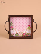 Pichwai Cow&Calf Printed Wooden Tray-Baby Pink(6x6)