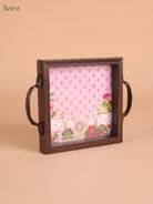 Pichwai Cow&Calf Printed Wooden Tray-Baby Pink(6x6)