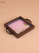 Pichwai Cow&Calf Printed Wooden Tray-Baby Pink(6x6)