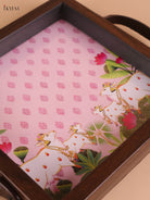Pichwai Cow&Calf Printed Wooden Tray-Baby Pink(6x6)
