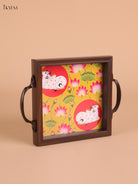 Pichwai Cow Printed Wooden Tray-Yellow(6x6)
