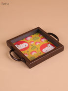 Pichwai Cow Printed Wooden Tray-Yellow(6x6)
