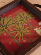 Pichwai Cow&Tree Printed Wooden Tray-Red(6x6)