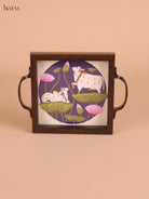 Pichwai Cow&Lotus Printed Wooden Tray-Blue(6x6)