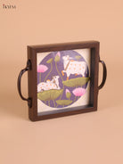 Pichwai Cow&Lotus Printed Wooden Tray-Blue(6x6)