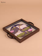 Pichwai Cow&Lotus Printed Wooden Tray-Blue(8x8)