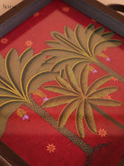 Pichwai Cow&Tree Printed Wooden Tray-Red(8x8)