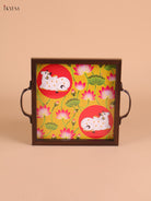 Pichwai Cow&Calf Printed Wooden Tray-Yellow(8x8)