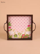 Pichwai Cow&Calf Printed Wooden Tray-Baby Pink(8x8)