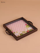 Pichwai Cow&Calf Printed Wooden Tray-Baby Pink(8x8)
