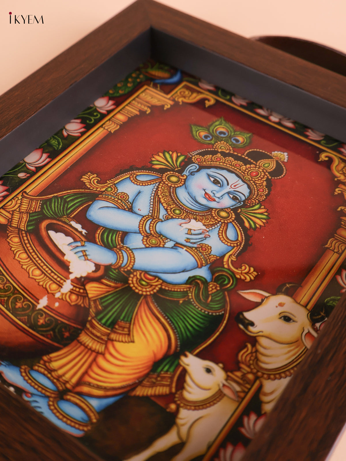Krishna &Cow Printed Wooden Tray (8x5.5)